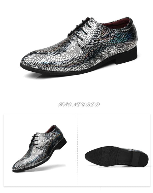 Elegant Patent Leather Derby Shoes for Men – Formal Wedding and Business Office Footwear with Pointed Toe Design, Available in Size 48